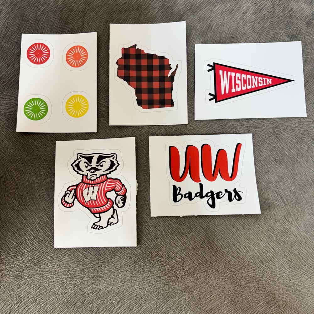UW Wisconsin Madison Badger Decal/Sticker Lot of 5 Rude Bucky Terrace Chairs Etc